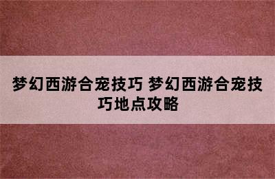 梦幻西游合宠技巧 梦幻西游合宠技巧地点攻略